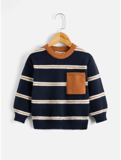 Toddler Boys Striped Pattern Pocket Patched Sweater