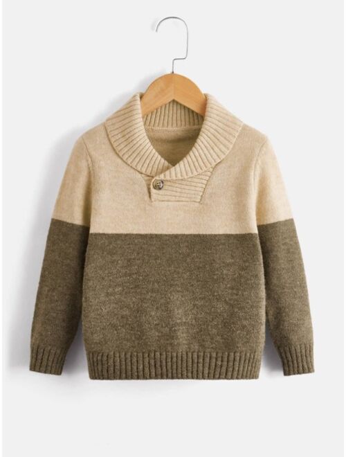 Shein Toddler Boys Two Tone Shawl Collar Sweater