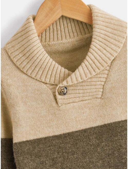 Shein Toddler Boys Two Tone Shawl Collar Sweater