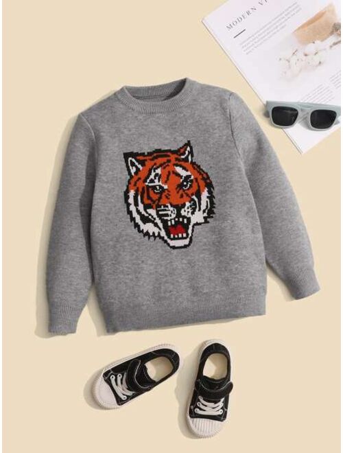 SHEIN Toddler Boys Tiger Pattern Sweater