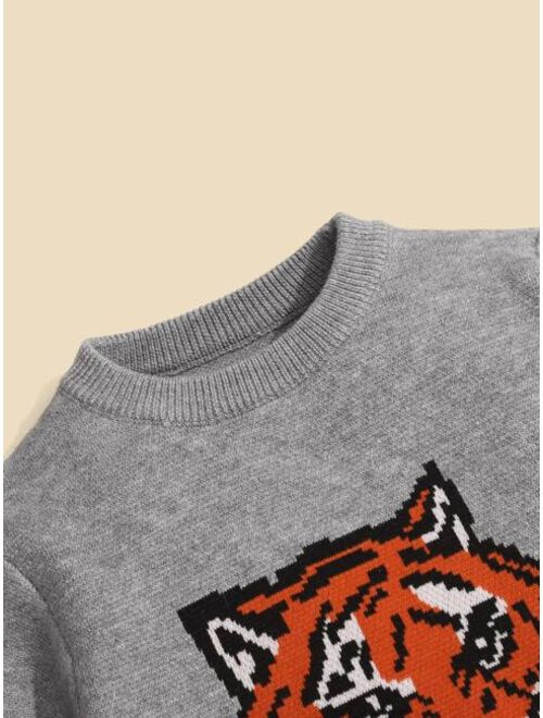 SHEIN Toddler Boys Tiger Pattern Sweater