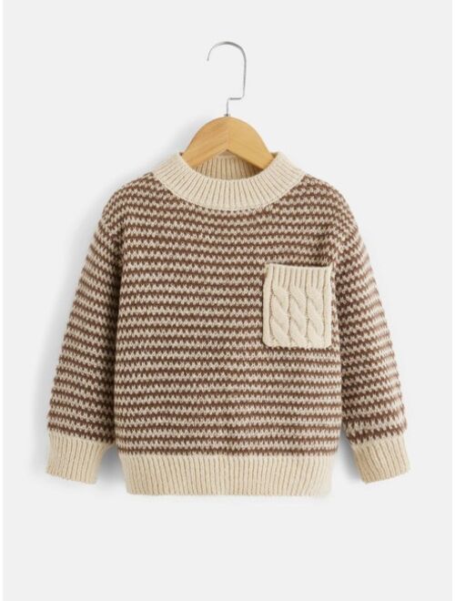 Shein Toddler Boys Pocket Front Contrast Trim Sweater