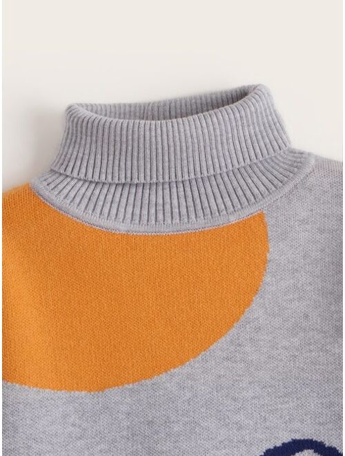 SHEIN Toddler Boys Turtleneck Mountain Pattern Sweater