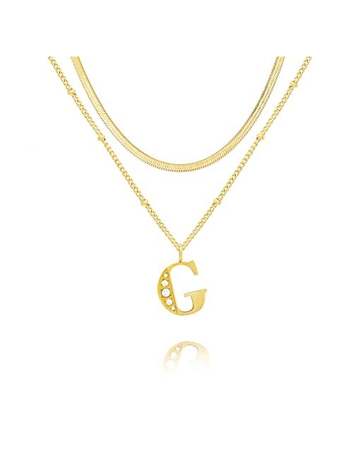 CARITATE Dainty Diamond Initial Necklaces For Women Trendy, 14K Gold Chain Layered Necklaces For Women With Initial Pendant Necklace, Personalized Gold letter Necklace Gi