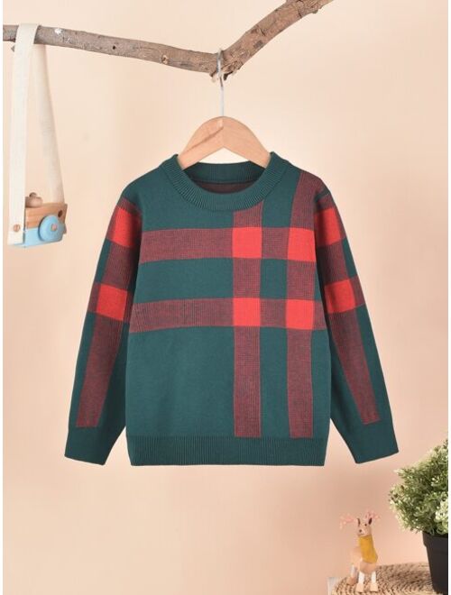 Shein Toddler Boys Plaid Pattern Sweater