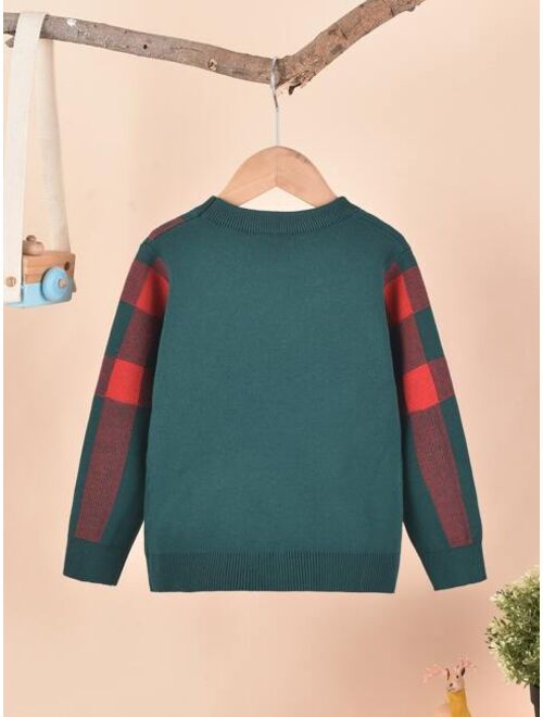 Shein Toddler Boys Plaid Pattern Sweater