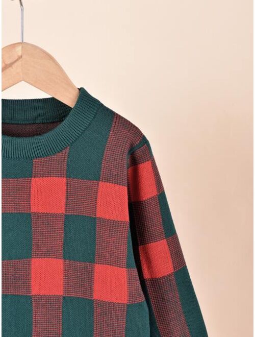 Shein Toddler Boys Plaid Pattern Sweater