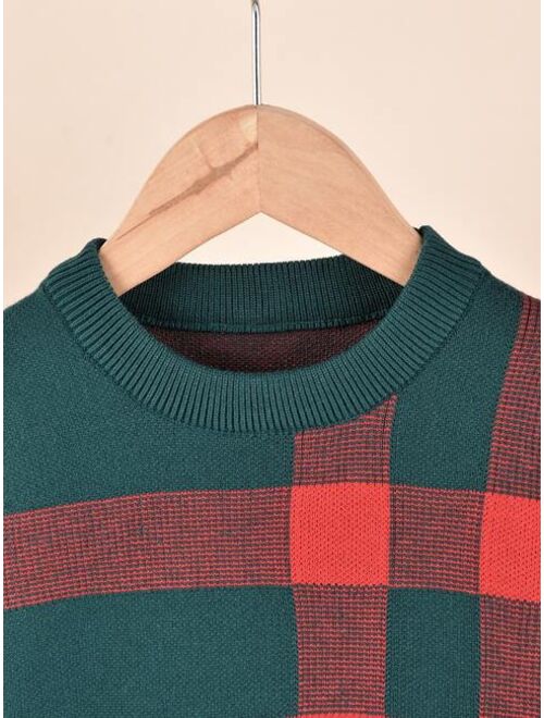 Shein Toddler Boys Plaid Pattern Sweater