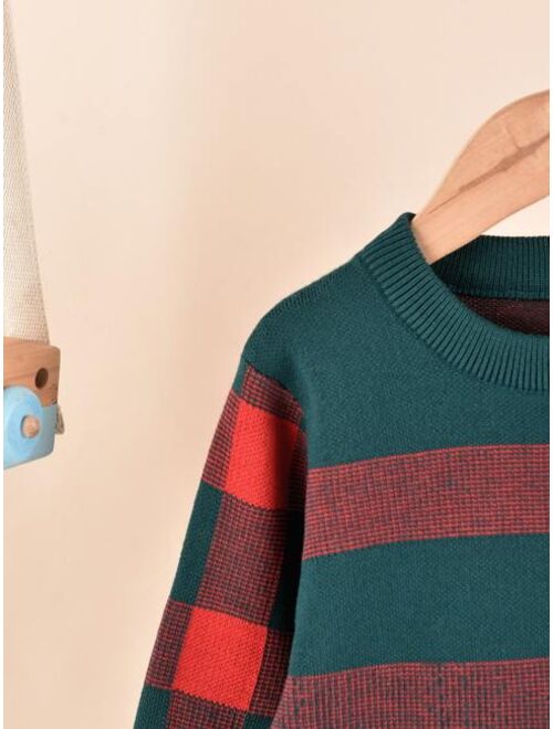 Shein Toddler Boys Plaid Pattern Sweater