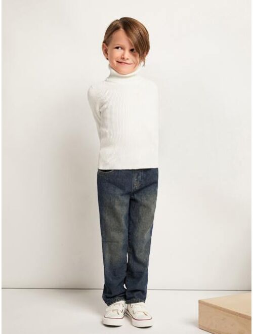 SHEIN Toddler Boys Turtle Neck Ribbed Knit Sweater