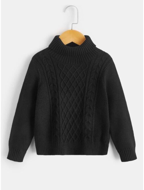 SHEIN Toddler Boys Cable Knit Turtleneck Sweater