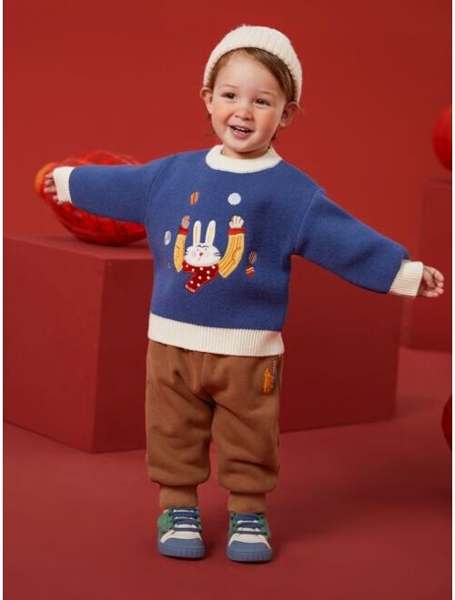 Shein Toddler Boys Cartoon Embroidery Sweater