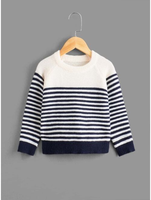 Shein Toddler Boys Striped Raglan Sleeve Sweater