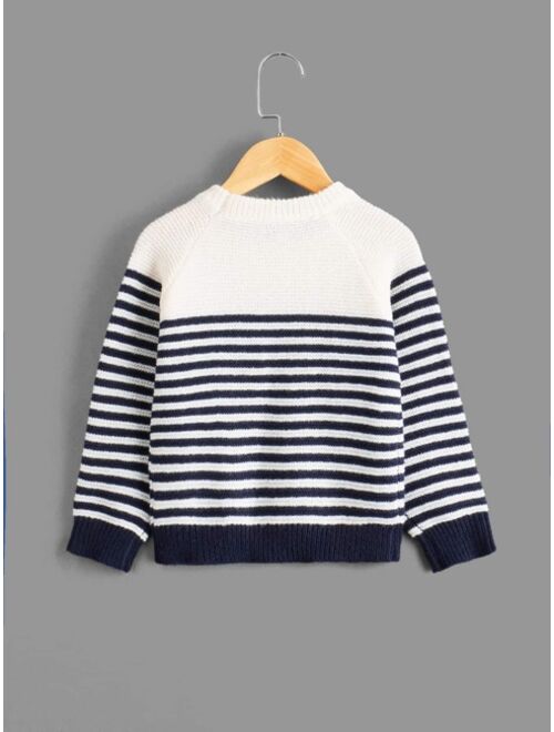 Shein Toddler Boys Striped Raglan Sleeve Sweater