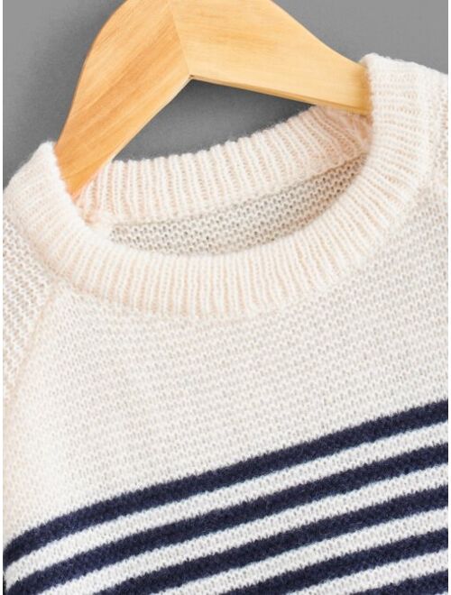 Shein Toddler Boys Striped Raglan Sleeve Sweater