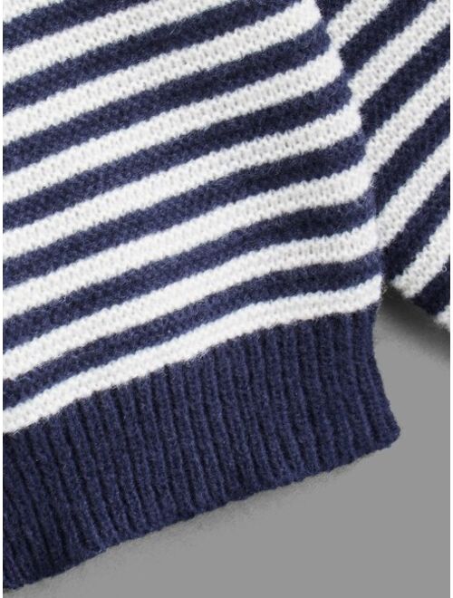 Shein Toddler Boys Striped Raglan Sleeve Sweater