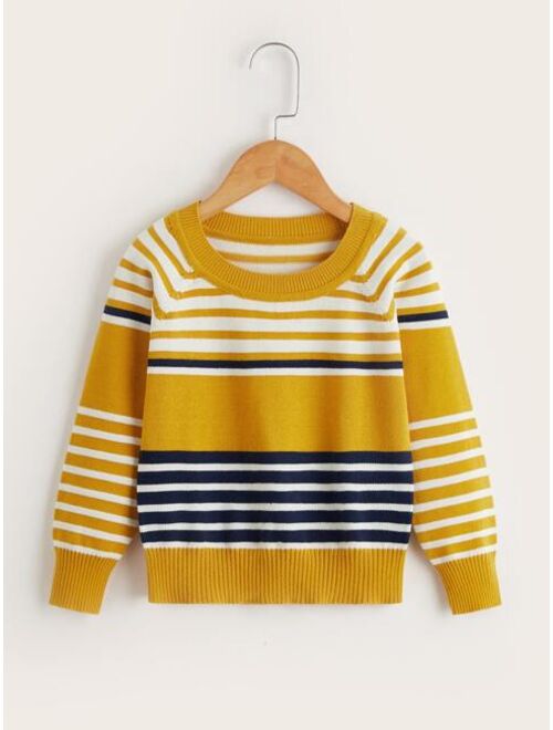 Shein Toddler Boys Striped Raglan Sleeve Sweater