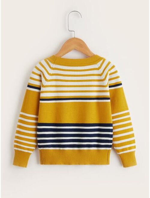 Shein Toddler Boys Striped Raglan Sleeve Sweater