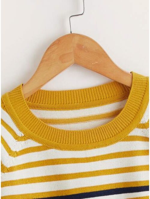 Shein Toddler Boys Striped Raglan Sleeve Sweater