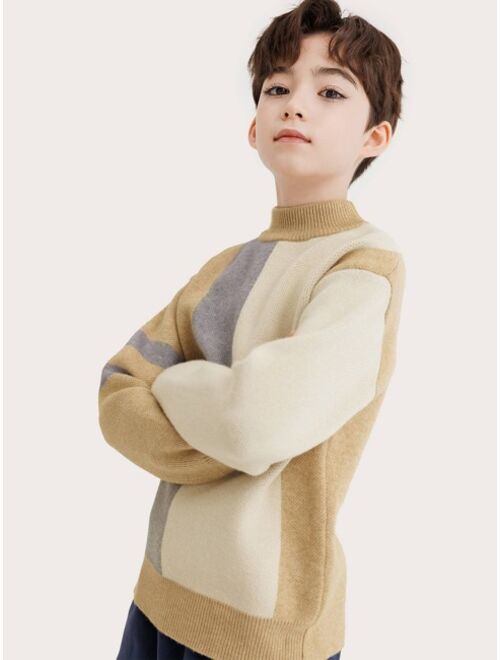 Shein Boys Colorblock Mock Neck Sweater