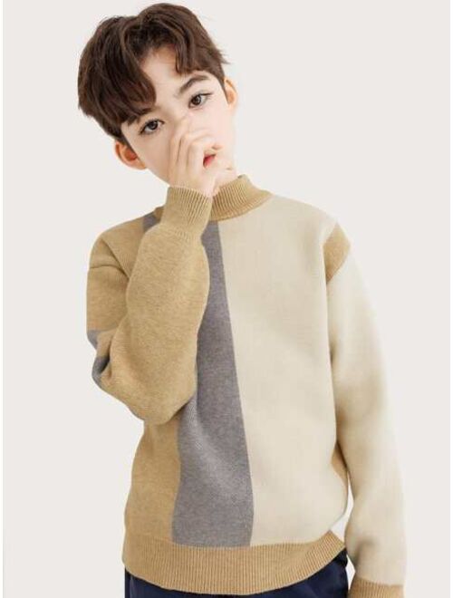 Shein Boys Colorblock Mock Neck Sweater