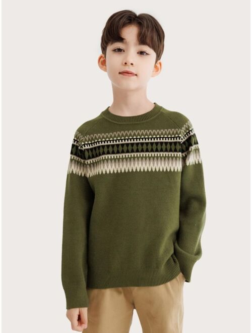 Shein Boys Geo Pattern Raglan Sleeve Sweater