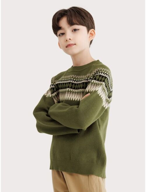 Shein Boys Geo Pattern Raglan Sleeve Sweater