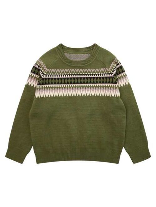 Shein Boys Geo Pattern Raglan Sleeve Sweater