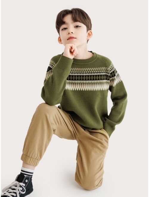 Shein Boys Geo Pattern Raglan Sleeve Sweater