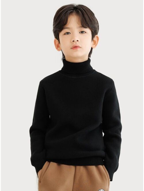 Shein Boys 1pc Solid Turtleneck Sweater