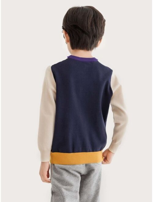 Shein Boys 1pc Cut And Sew Sweater