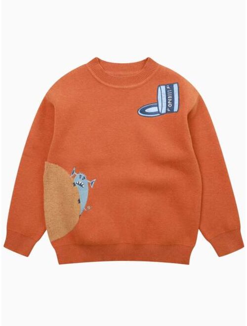 Shein Boys Cartoon Embroidery Sweater