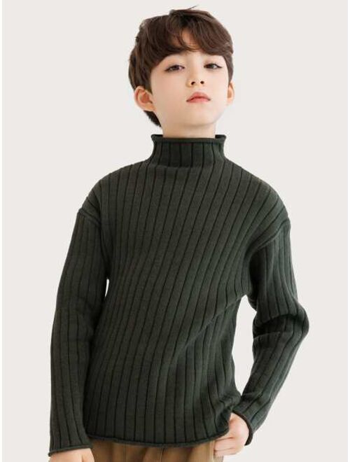 Shein Boys Funnel Neck Roll Trim Sweater