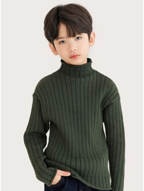 Shein Boys Funnel Neck Roll Trim Sweater