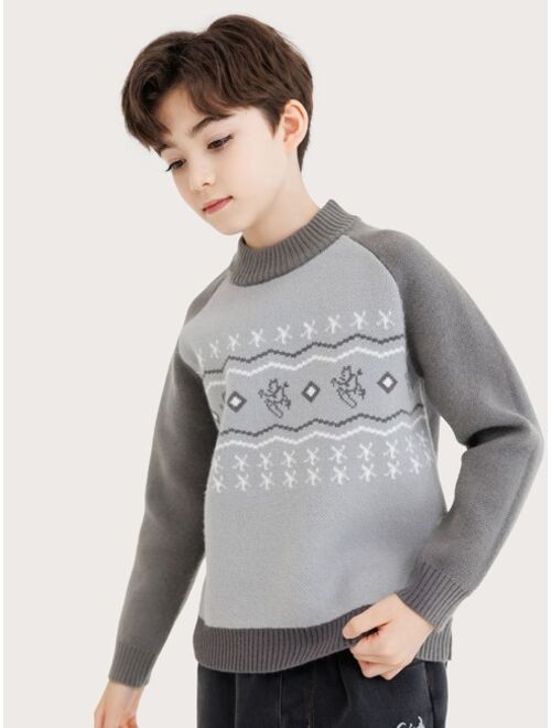 Shein Boys Chevron Geo Pattern Mock Neck Raglan Sleeve Sweater