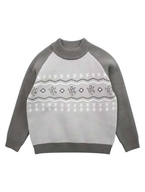 Shein Boys Chevron Geo Pattern Mock Neck Raglan Sleeve Sweater