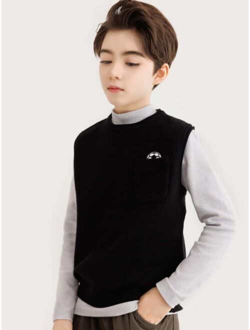 Shein Boys 1pc Soccer Embroidery Sweater Vest