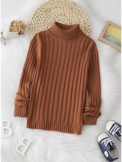 Boys Turtleneck Ribbed Knit Sweater