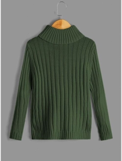 Boys Turtleneck Ribbed Knit Sweater