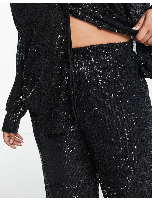 Vila Curve sequin wide leg pants in black - part of a set