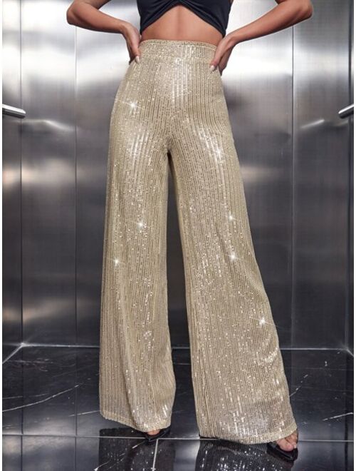 SHEIN SXY High Waist Sequins Wide Leg Pants