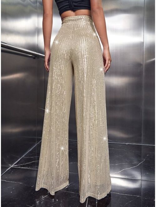 SHEIN SXY High Waist Sequins Wide Leg Pants