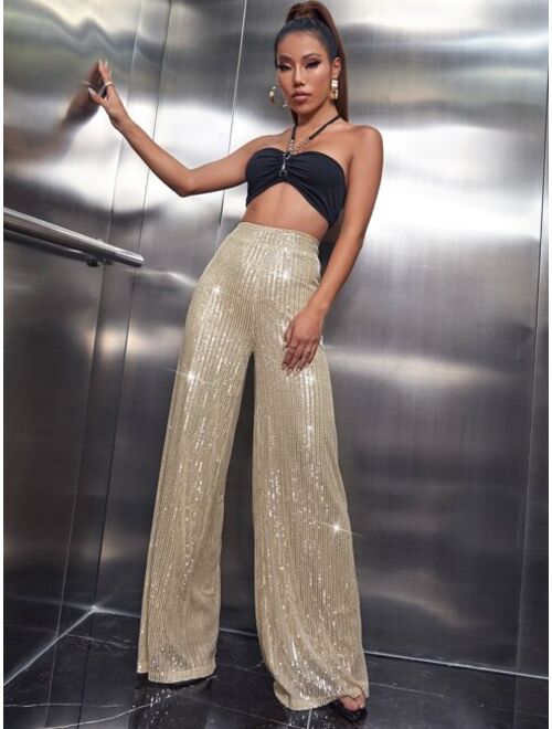 SHEIN SXY High Waist Sequins Wide Leg Pants