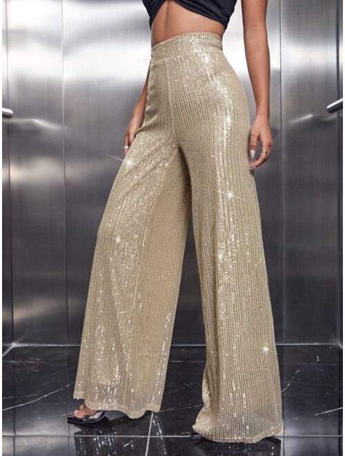 SHEIN SXY High Waist Sequins Wide Leg Pants