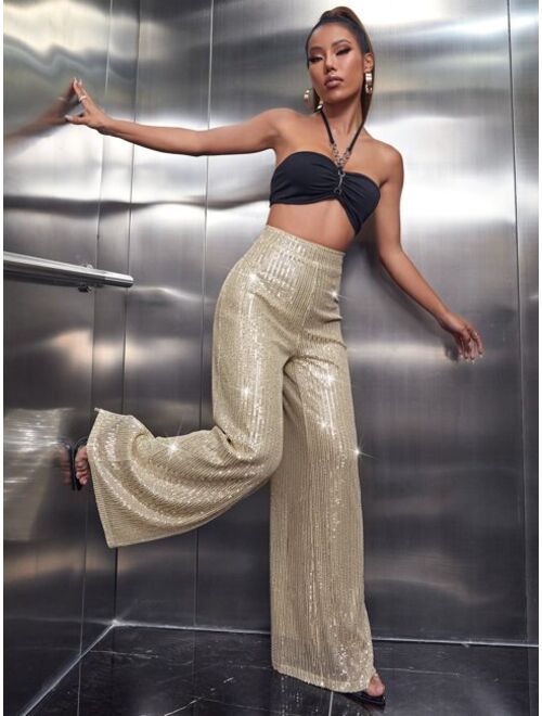 SHEIN SXY High Waist Sequins Wide Leg Pants