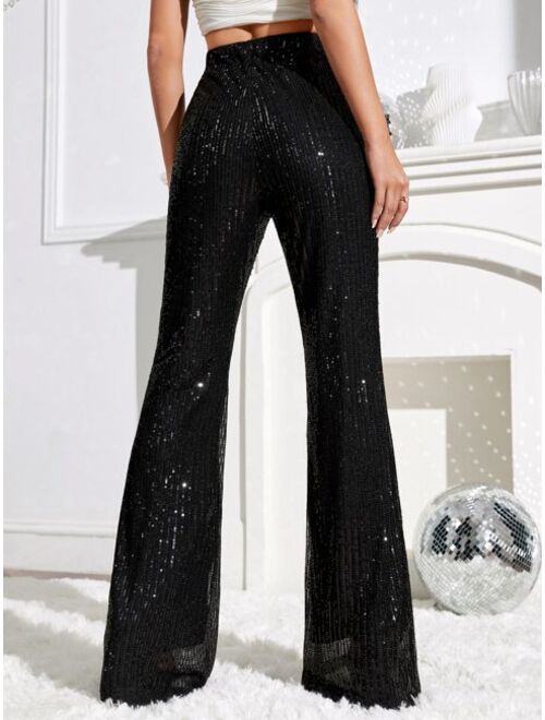 SHEIN BAE High Waist Sequin Flare Leg Pants