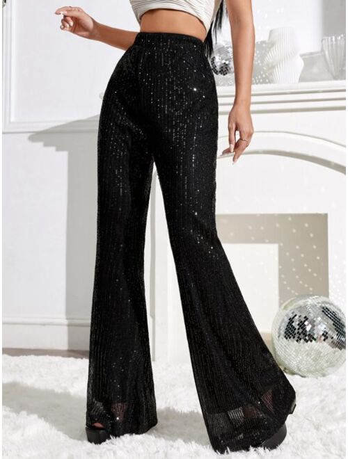 SHEIN BAE High Waist Sequin Flare Leg Pants