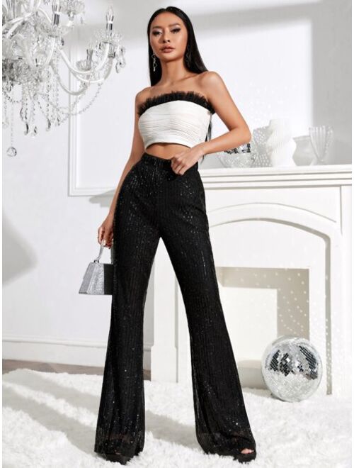 SHEIN BAE High Waist Sequin Flare Leg Pants