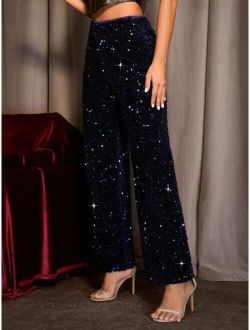 High Waist Sequin Wide Leg Pants