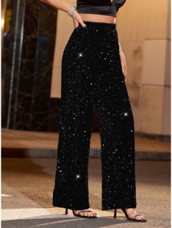 High Waist Sequin Wide Leg Pants